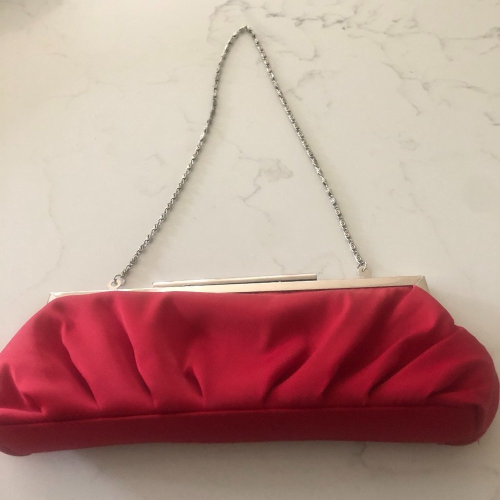 Red Satin Evening Bag w/Silver Accents
